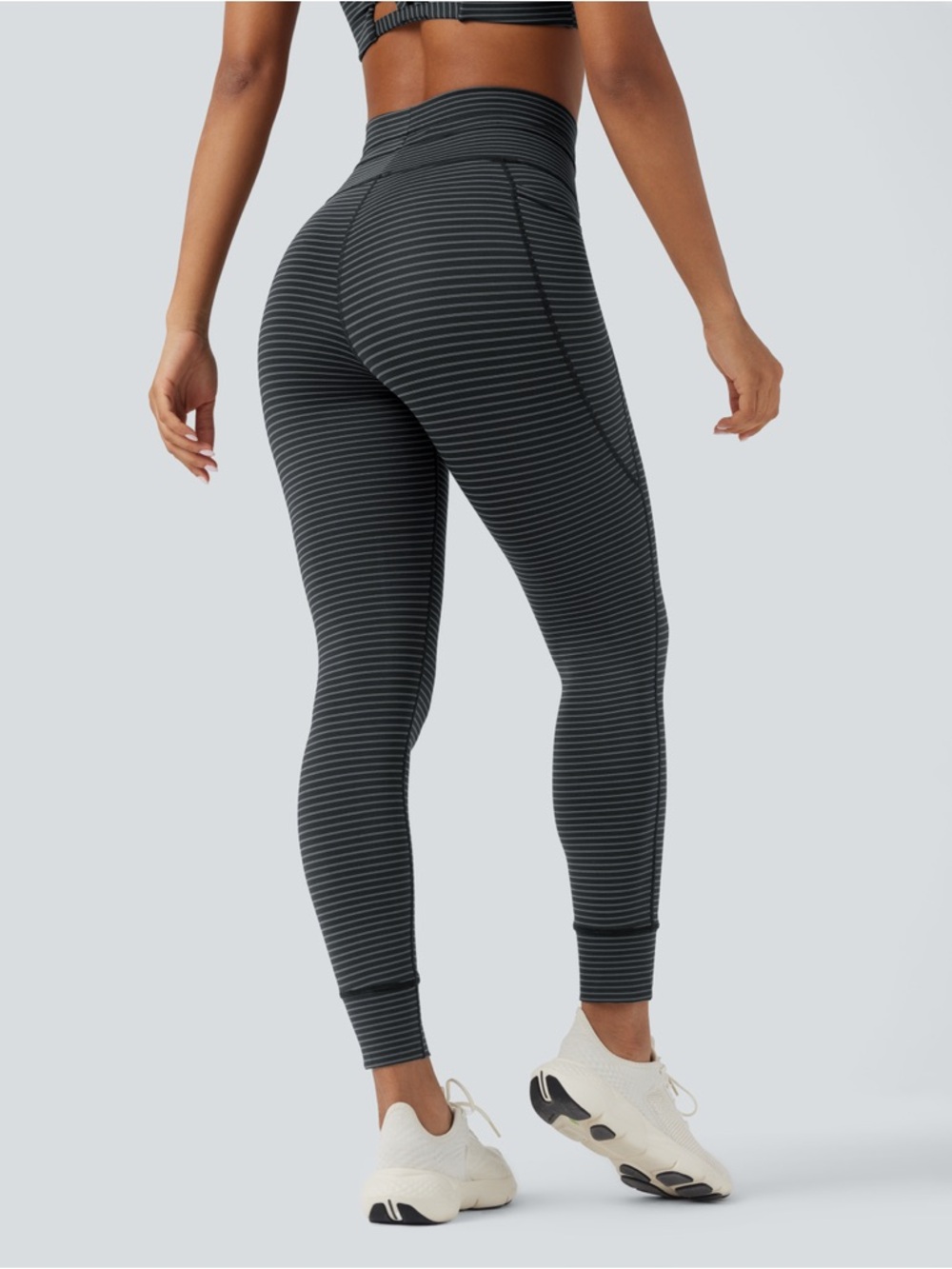 HALARA High Waisted Drawstring Striped Yoga Leggings with Pockets | NWT - Picture 2 of 6